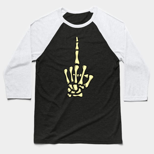 The Middle Finger Creepy Halloween Skeleton Hand Gesture Swearing Baseball T-Shirt by Squeeb Creative